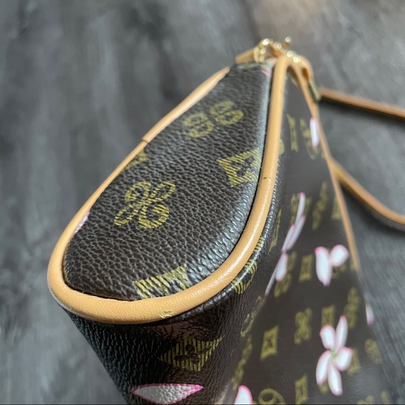 Brown Pink Floral Printed Crossbody Bag / Clutch - Picture 3 of 11